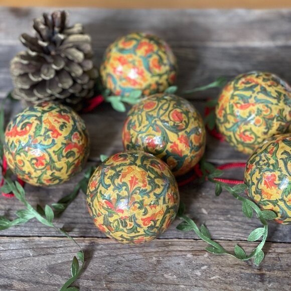 Ornate Classic Paper Mache Holiday Ornaments (set of 6) - Picture 2 of 8